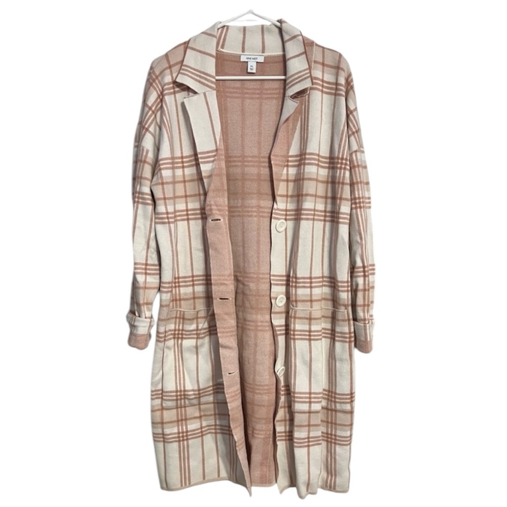 Women’s Nine West Light Pink & Cream Long Sweater Cardigan Size XL
